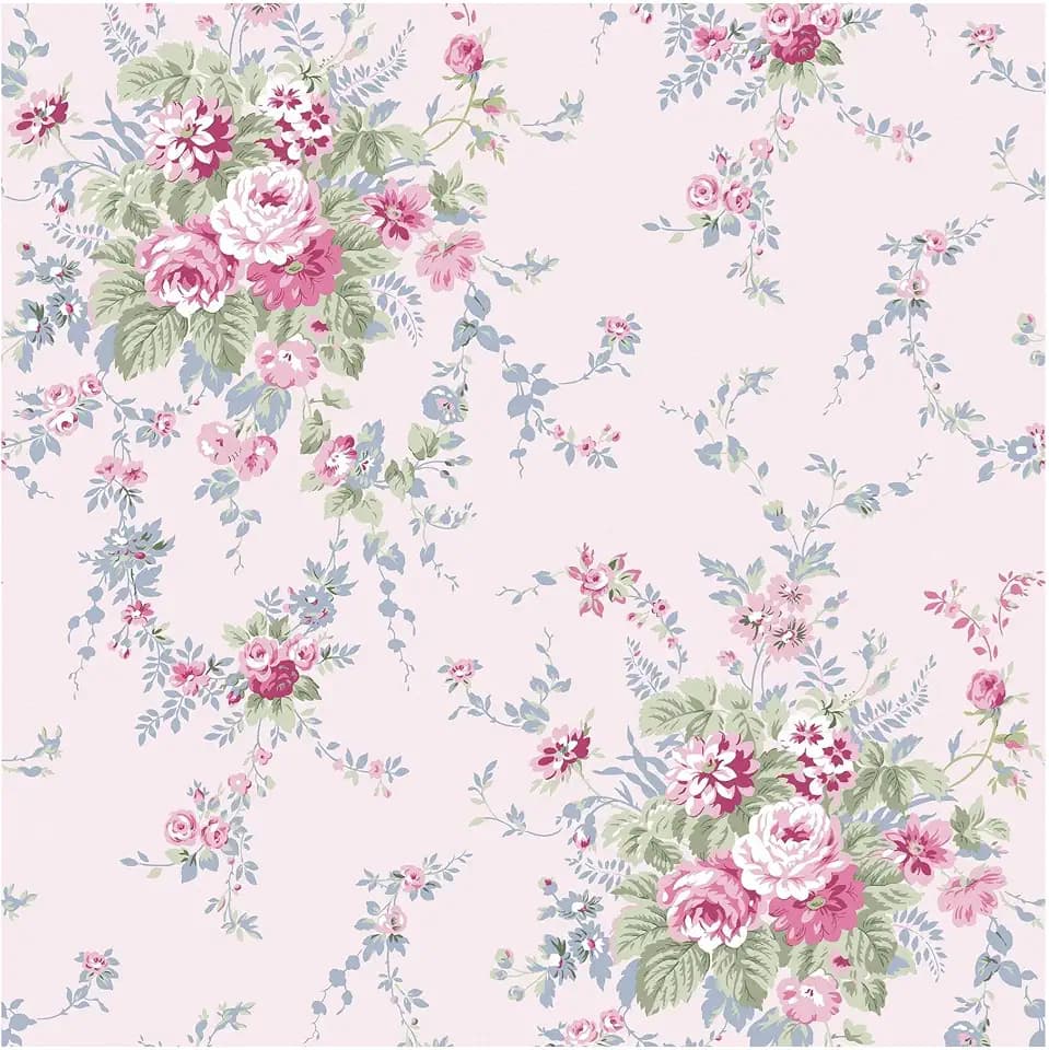 Shabby Chic by Rachel Ashwell Garden Floral Pink Blue Wallpaper