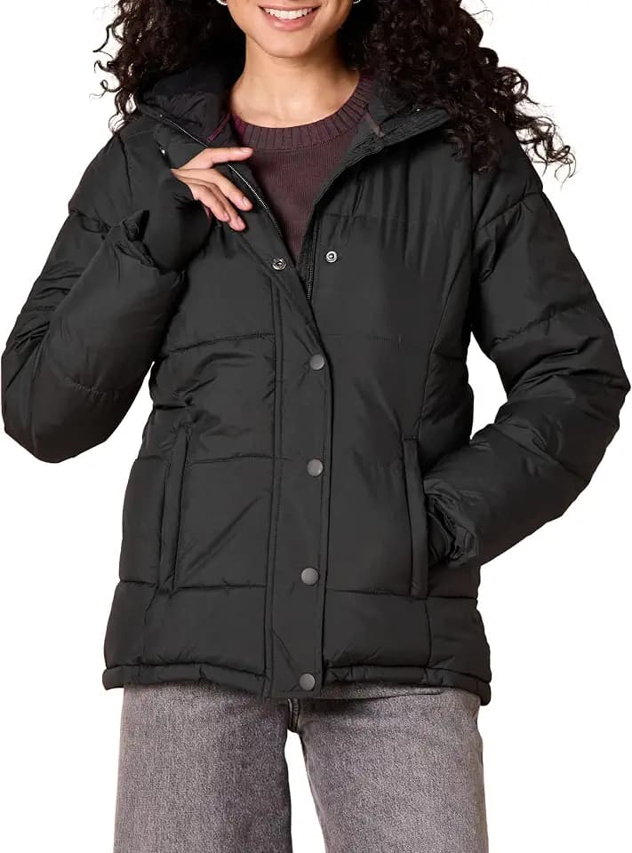 Amazon Essentials Damen Schwerer, Gesteppter, Langärmliger Puffermantel Mit Kapuze (Erhältlich in Übergröße)