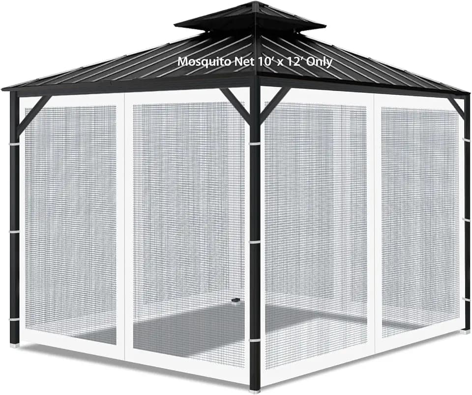10 x 12 Ft Gazebo Mosquito Netting, 4-Panel Replacement Sidewalls, White