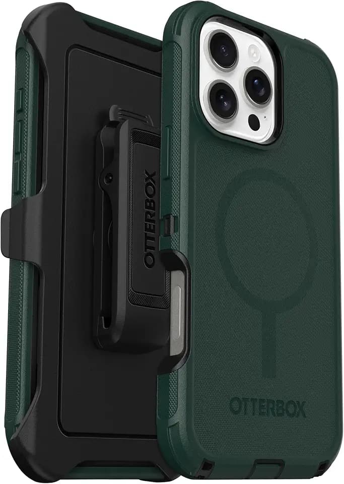 OtterBox iPhone 16 Pro Max (Only) Defender Series MagSafe Case - Cinder Cashew (Green & Black) - Holster Clip Included - Built-in Magnets - Screenless - Rugged & Durable - with Port Protection