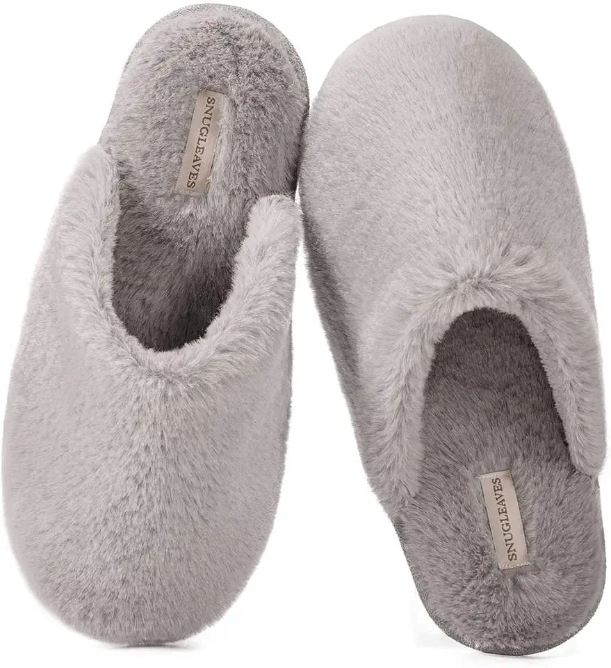 Snug Leaves Damen Hausschuhe Flauschige mit Kunstfell und Memory Foam