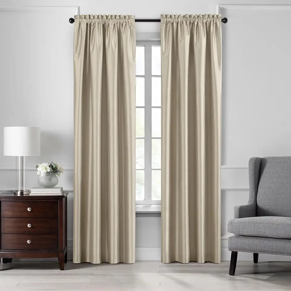 Colette Faux Silk Blackout Window Curtain, Ivory - 52" W x 84" L