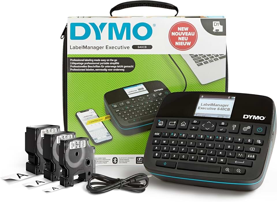 Dymo Labelmanager Executive 640 Cb Stampante Per Etichette Portatile Con Custodia E 3 Cassette Di Etichette D1 ? Etichettatrice Compatta Con Tastiera