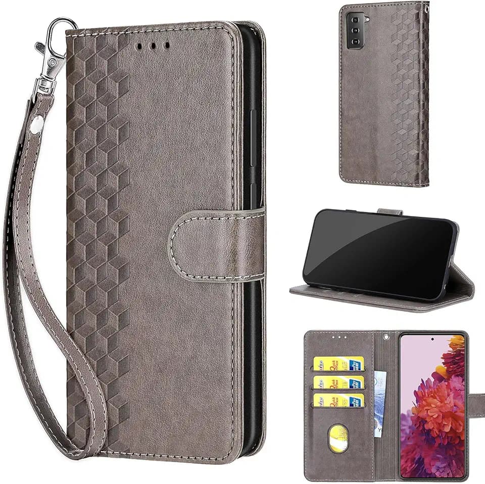 Wallet Case for Samsung Galaxy S21 5G, Gray Cube