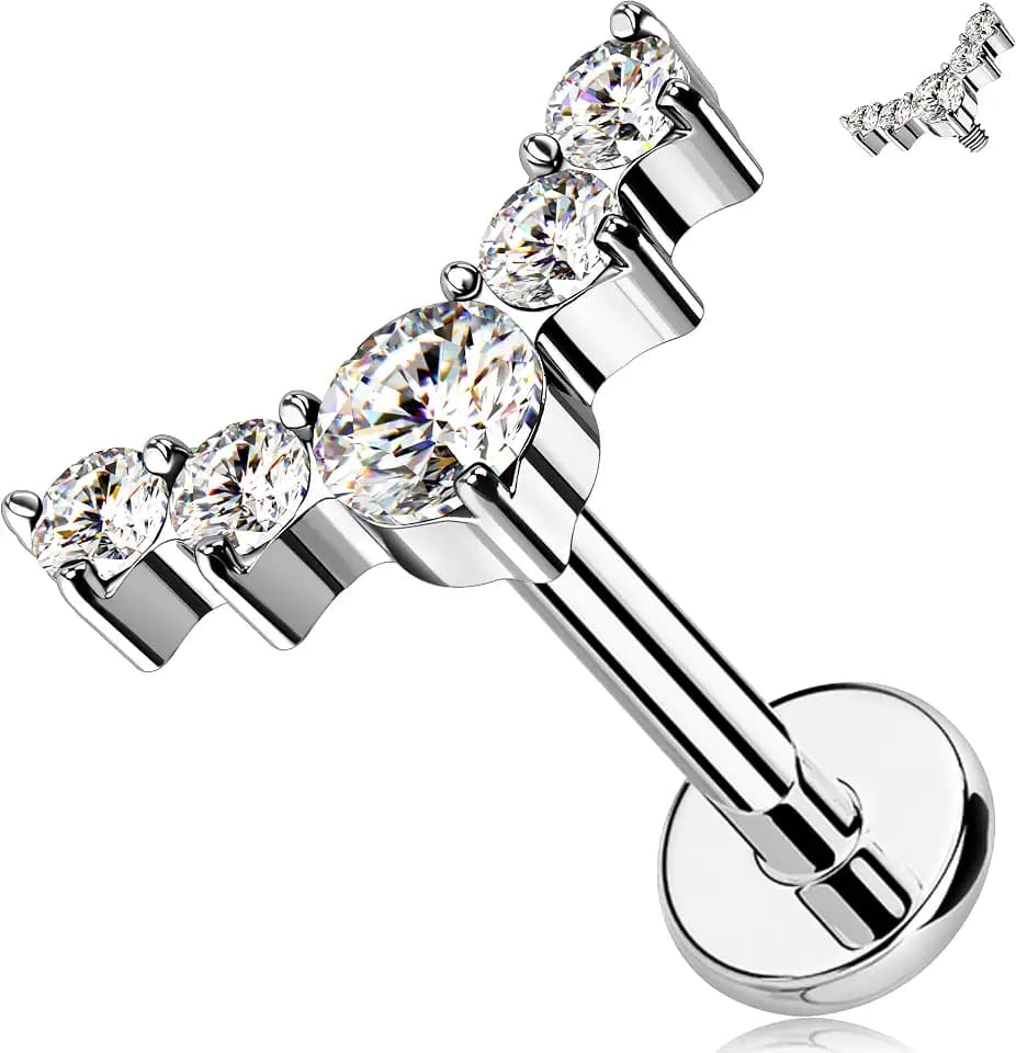 Melighting 16g Conch Ohrring Titan G23 Internally Threaded Lippenpiercings 8mm Knorpelohrring Helix Piercing Schmuck CZ Curved Cartilage Earring Helix Ohrring Flat Back Earring