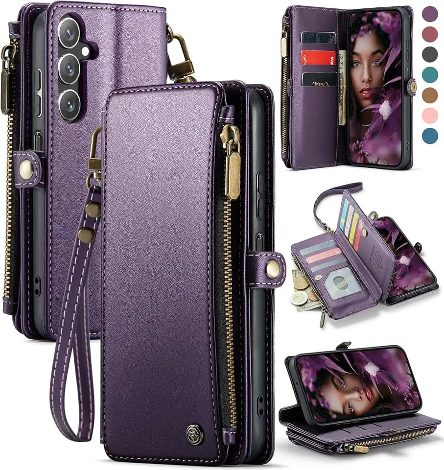Defencase for Samsung Galaxy A15 5G Wallet Case with Card Holder, Purple