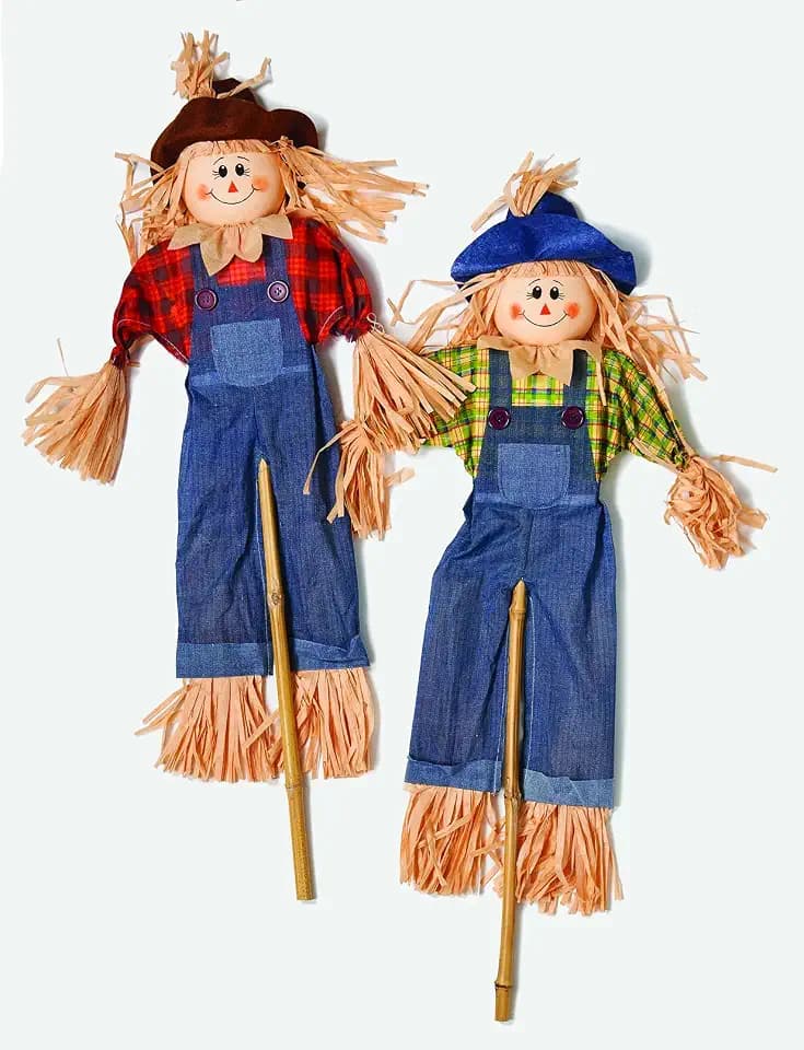 Worth Imports 2238 48" Fall Harvest Scarecrow On Stick, Set of 2, Outdoor Yard Stake