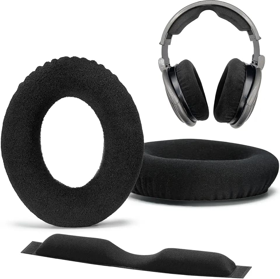 AHG Replacement Ear Pads & Headband Cushion Pad Compatible with Sennheiser Headphones HD600 HD650 HD 660S HD 660S2 Massdrop X HD 6XX HD58X Jubilee & HD580 - Premium Velour & High-Density Foam (Black)