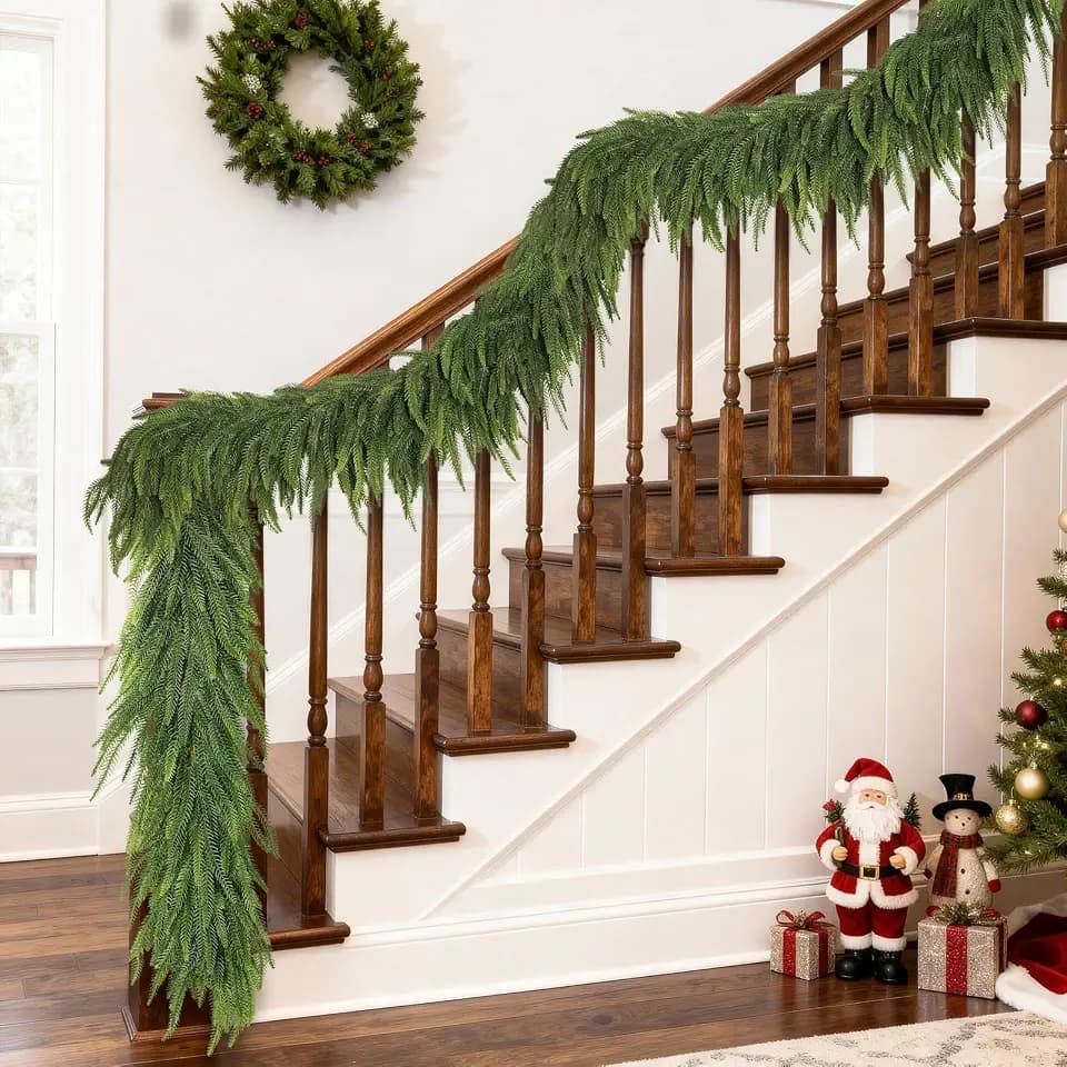 1Pcs 16FT Artificial Christmas Norfolk Pine Garland for Railing Home Decor