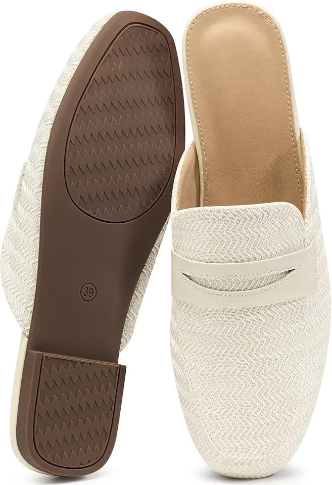 Mules for Women Flats Shoes: Comfortable Dressy Square Toe Backless Slides Casual Slip-On Business Work Shoes