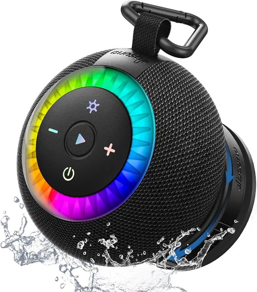 Bluetooth Shower Speaker IPX7 Waterproof: Removable Suction Cup, Black