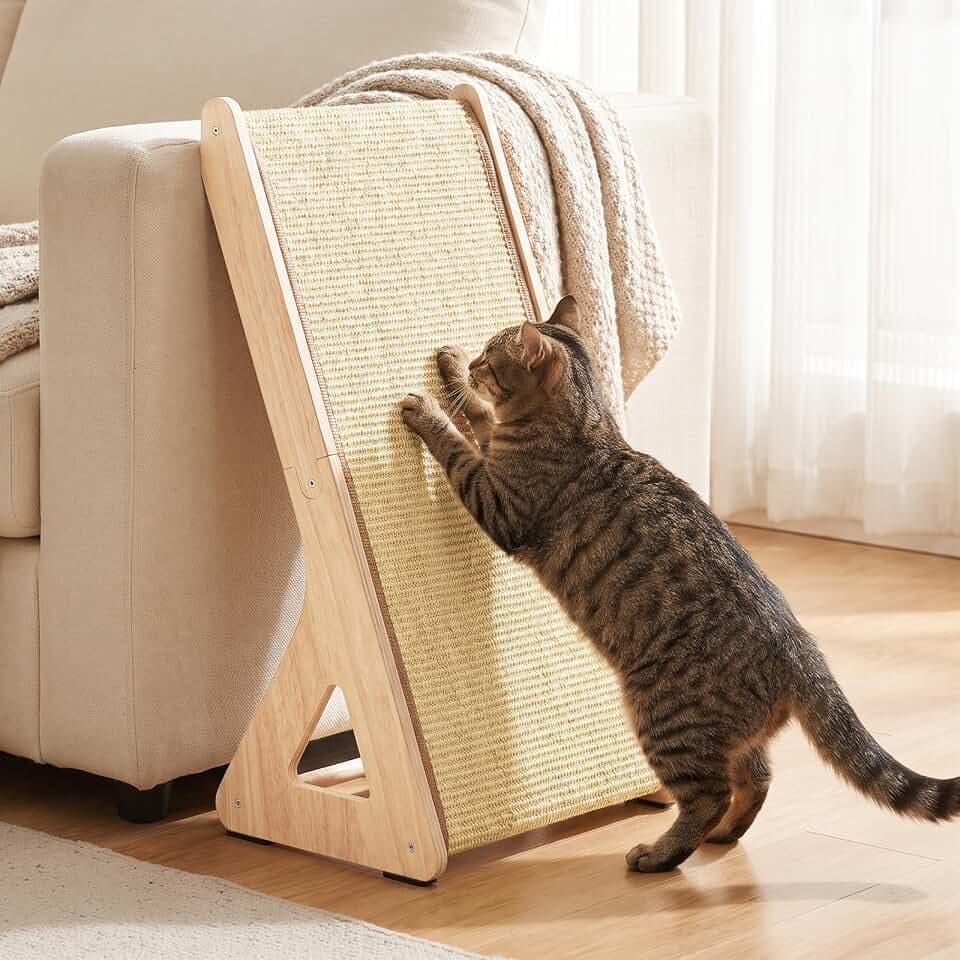 Sisal Cat Scratcher Ramp for Indoor Cats, L-Shape 25.6" Scratching Board