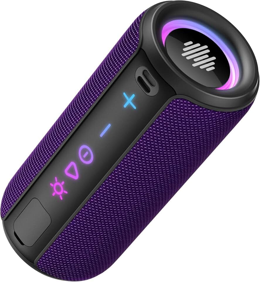 Portable Bluetooth Speaker, Powerful Sound Wireless Speaker: Boost Bass, 8 RGB Modes, IPX7 Waterproof, TWS Pairing, Beach/Vacation Essentials（Dark Purple）