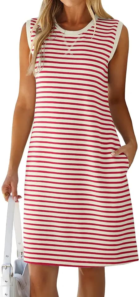 Glamaker Womens Summer Tshirt Dresses Casual Sleeveless Striped Shift Tank Short Sundress Boho Beach Vacation Outfits 2026