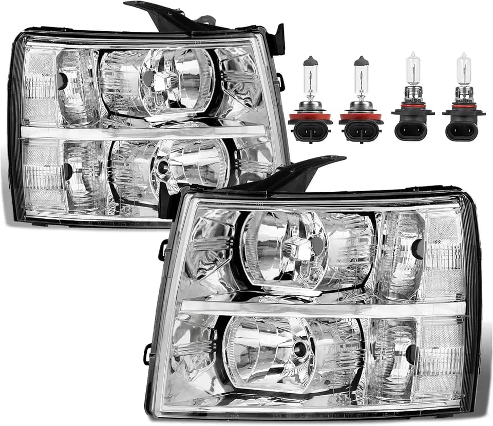 KUIPERAUTO Headlight Assembly Compatible with 2007-2013 Chevy Chevrolet Silverado 1500 2500HD 3500HD Front Lamp with Bulb Chrome Housing/Clear Lens/Clear Corner