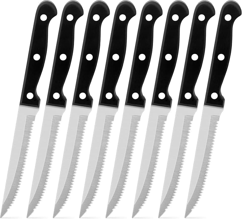 LIANYU Steak Knives Set of 12, Stainless Steel Serrated Steak Knife for Kitchen Camping Restaurant, Dishwasher Safe