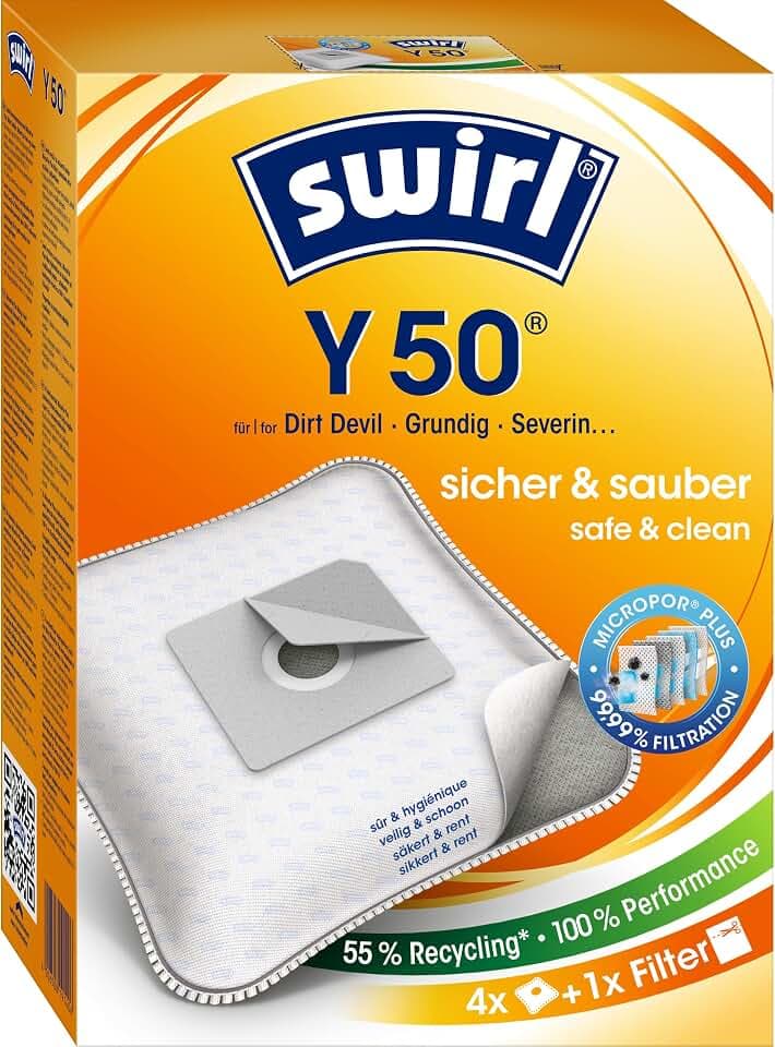 Swirl® Y 50® Staubsaugerbeutel für Dirt Devil, Grundig, Severin, 4 Beutel