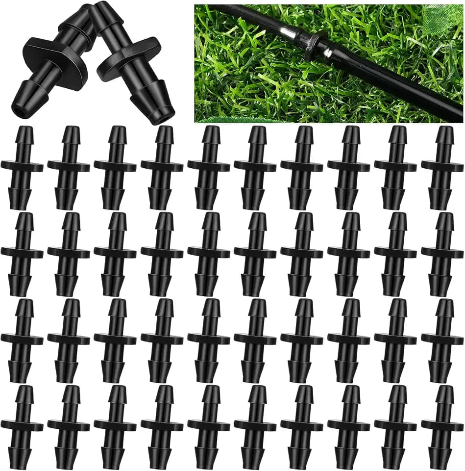 Pushglossy 200 Pcs 1/8" to 1/4" Barbed Connector for Drip Sprinkler System