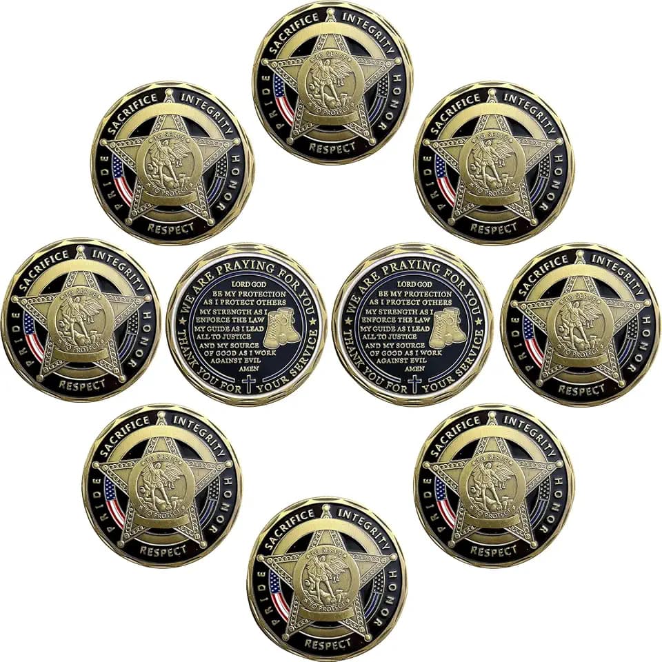 BHealthLife 10 Pcs Saint Michael Protect Police Challenge Coins Bulk