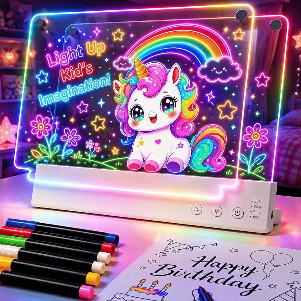 16" Rechargeable LED Drawing Board for Kids, 2-Layer Light Up Doodle Board