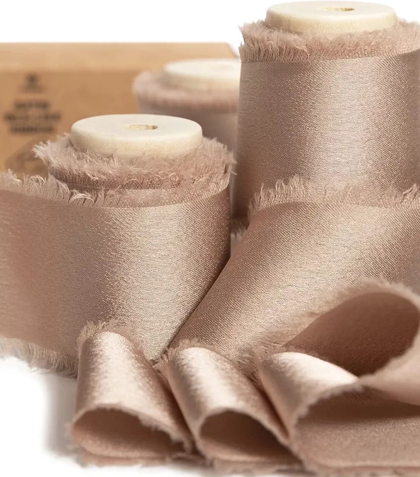 Vitalizart Light Brown Ribbon 1.5" x 15 Yds Silk-Like Satin Handmade Frayed
