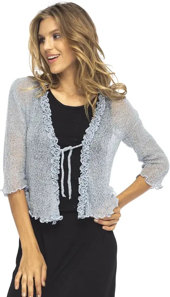 Back From Bali Womens Sheer Shrug Ruffle Cardigan Lightweight Knit Bolero
