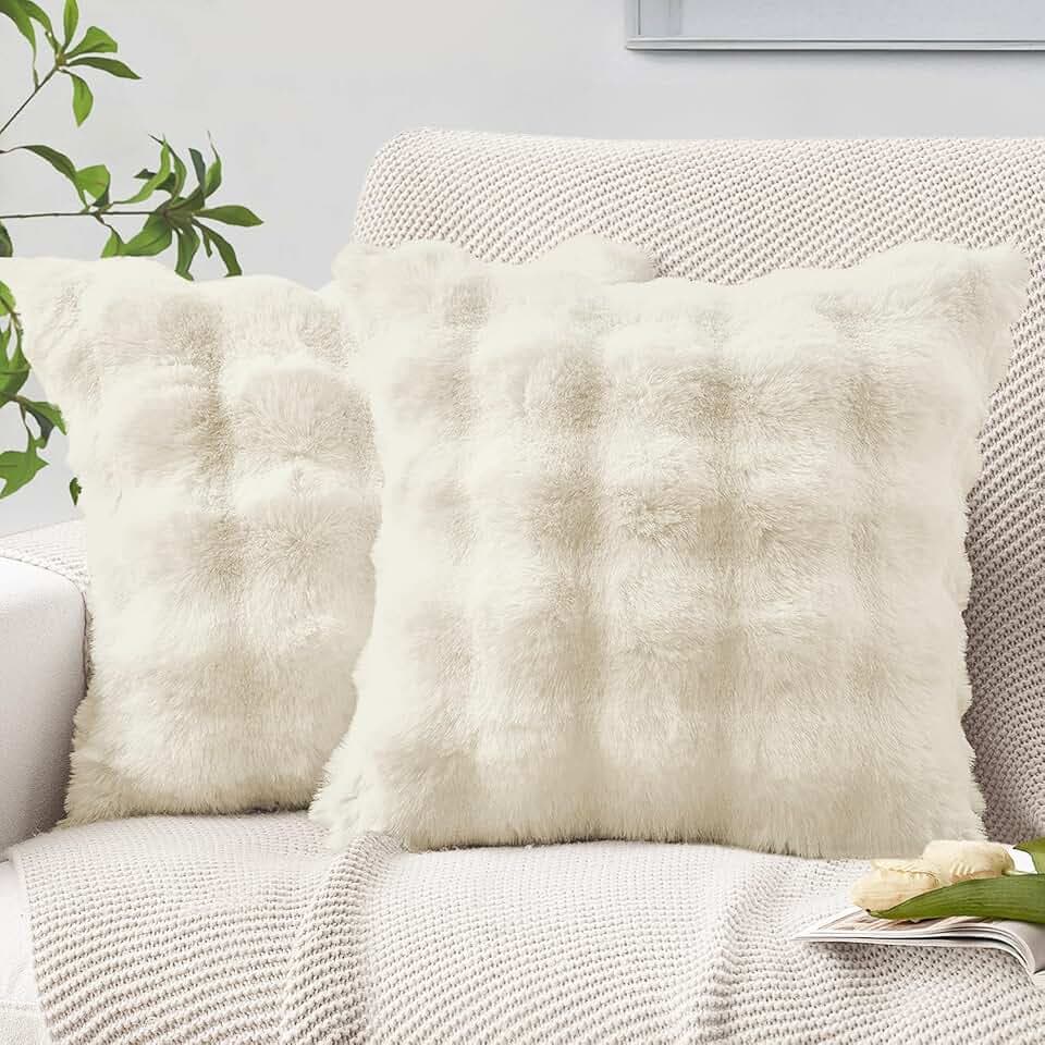 MIULEE 2er Set Kissenbezug 45×45cm Beidseitiges Wellen Plüsch Cremeweiß