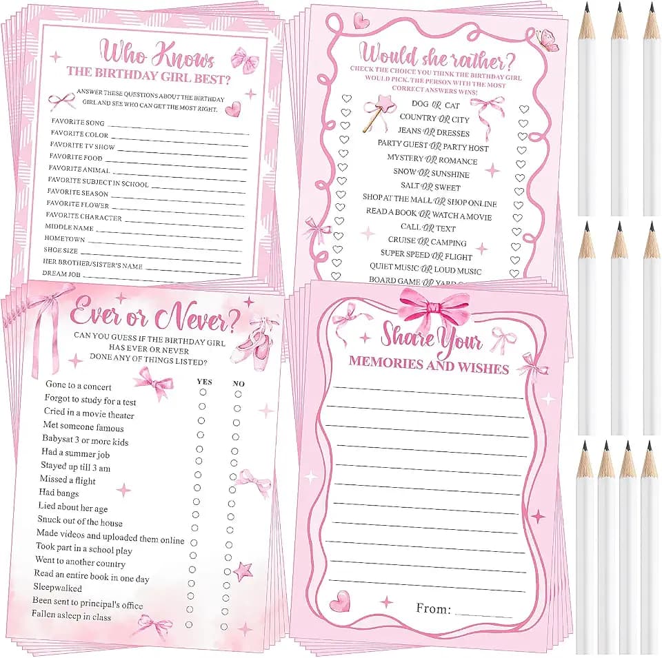 Pasimy 60 Pcs Who Knows Birthday Girl Best Games, Pink Birthday