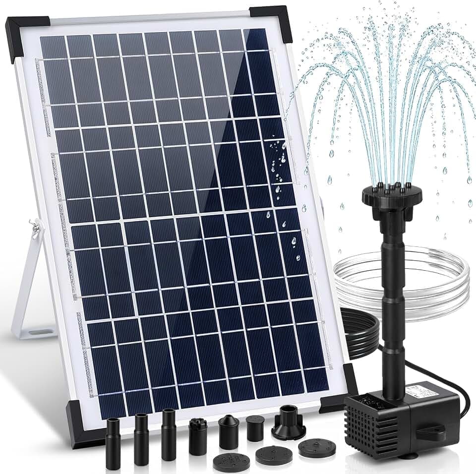 12W Solar Fountain Pump, Solar Powered Water Pump with 6 Nozzles & 3.28FT DIY Water Hose, Solar Water Fountain for Outdoor Garden Bird Bath Pond Water Feature