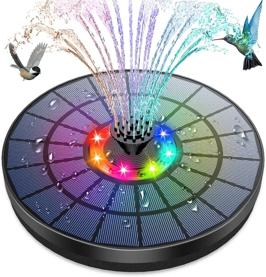 AMZtime 5.5W Buntes LED Solar Springbrunnen für Außen mit 7 Effekte