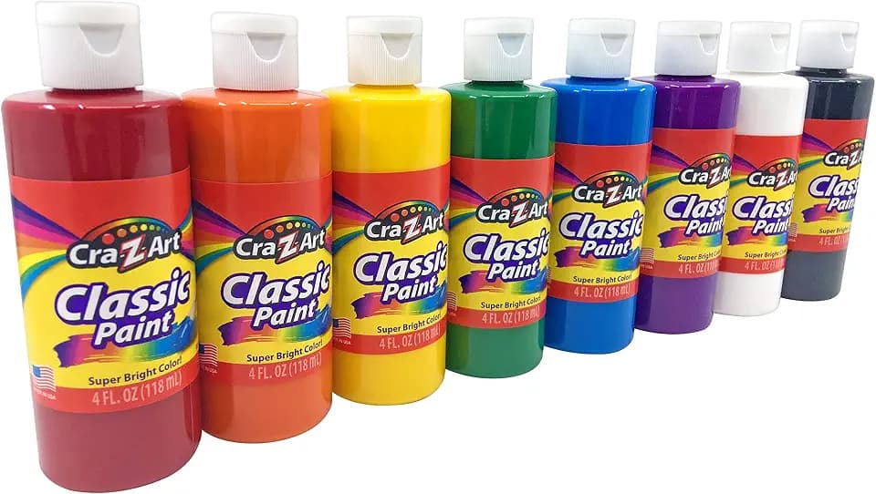 Cra-Z-Art Washable Classic Paint Bulk Pack 8ct, Assorted Colors 4oz each bottle
