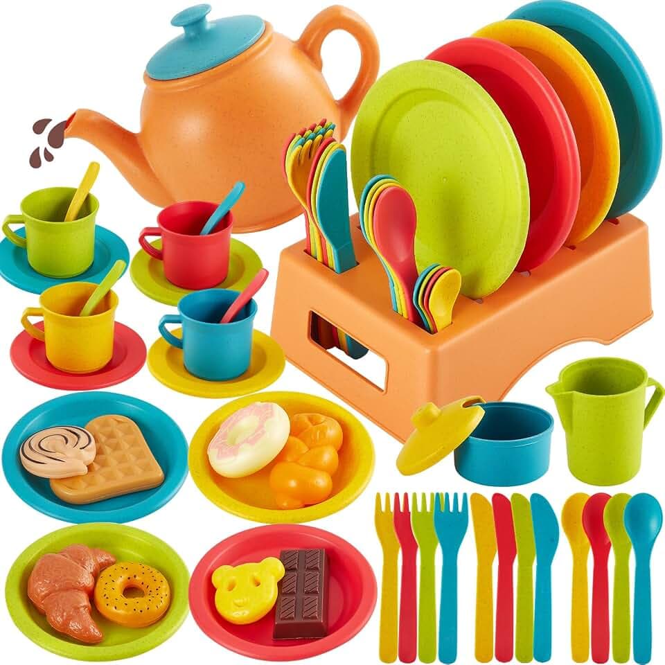 AOLEVA 44PCS Teeservice Kinderküche Zubehör, Puppengeschirr für Kinder