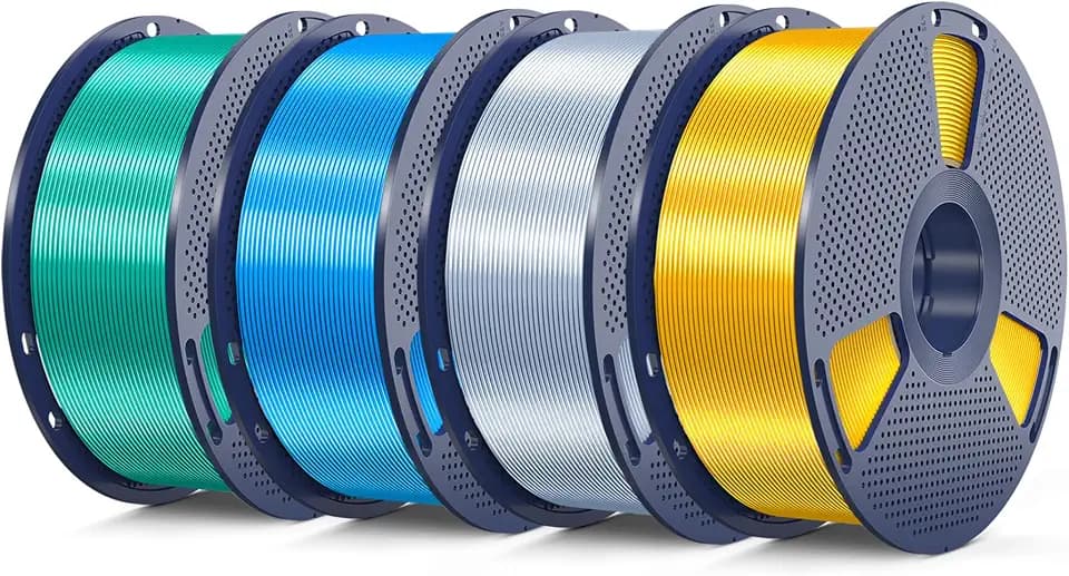 SUNLU 4kg Silk PLA PLUS Filament, Glänzendes SILK PLA+ Filament 1,75 mm, glatte, Seidige Oberfläche, Maßgenauigkeit +/- 0,02 mm, 1 kg pro Spule, 4 Rollen, silk Helles Gold+Silber+Blau+Grün
