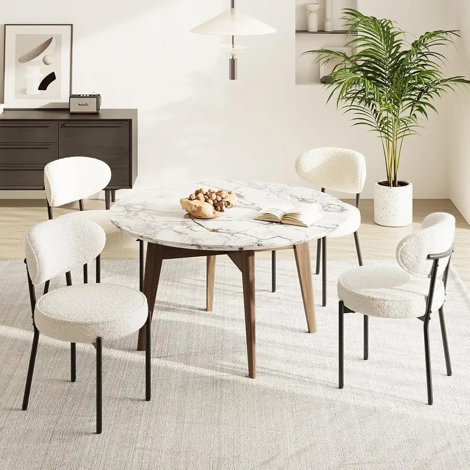 COLAMY Esszimmerstühle 4er Set mit 10 cm Sitzpolster – Moderne Polsterstühle aus kuscheligem Teddy-Stoff, mit robustem Metallgestell – Für Küche & Wohnbereich, Weiß