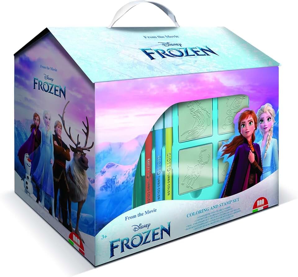 Multiprint Hütte 7 Stempel für Kinder Disney Frozen 2, 100% Made in Italy, Benutzerdefinierte Stempelset Kinder, in Holz und Naturkautschuk, Ungiftige Waschbare Tinte, Geschenkidee, Art.09981