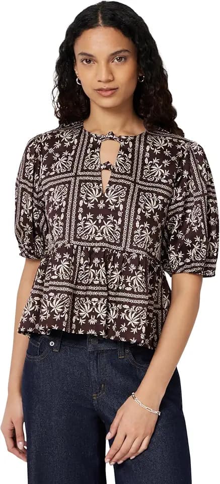 Amazon Essentials Damen Peplum-Bluse mit Schößchen aus Baumwollsatin