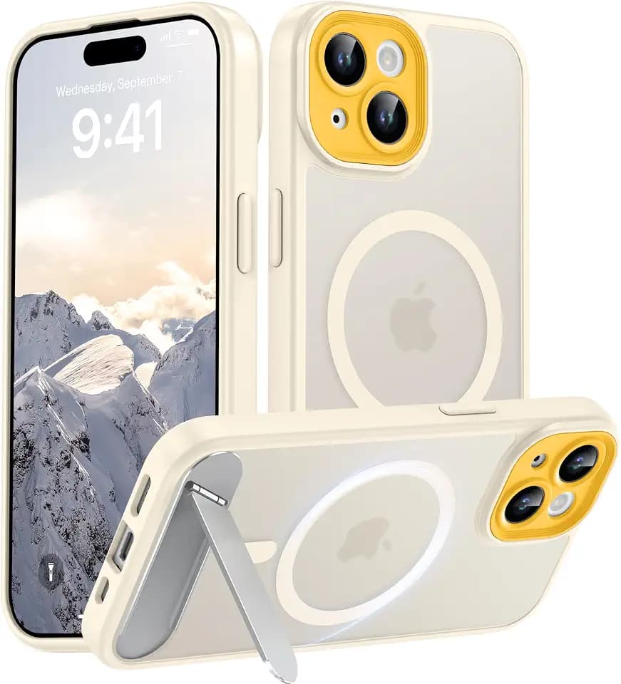 Magnetic Case for iPhone 15 with Stand and Camera Protection