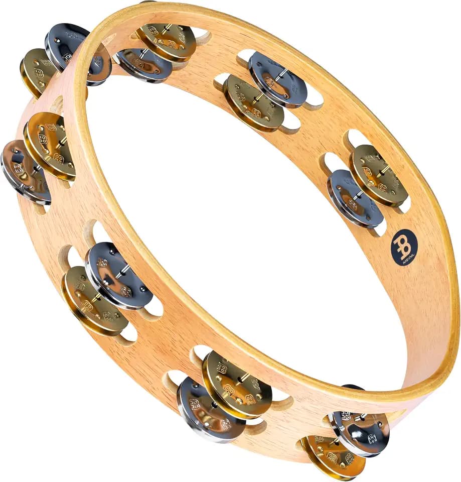 Meinl Percussion Tambourine with Nickel Plated Steel and Solid Brass Jingles, Double Row-NOT Made in China-Super Natural Wood Finish, 2-Year Warranty, (TA2M-SNT)