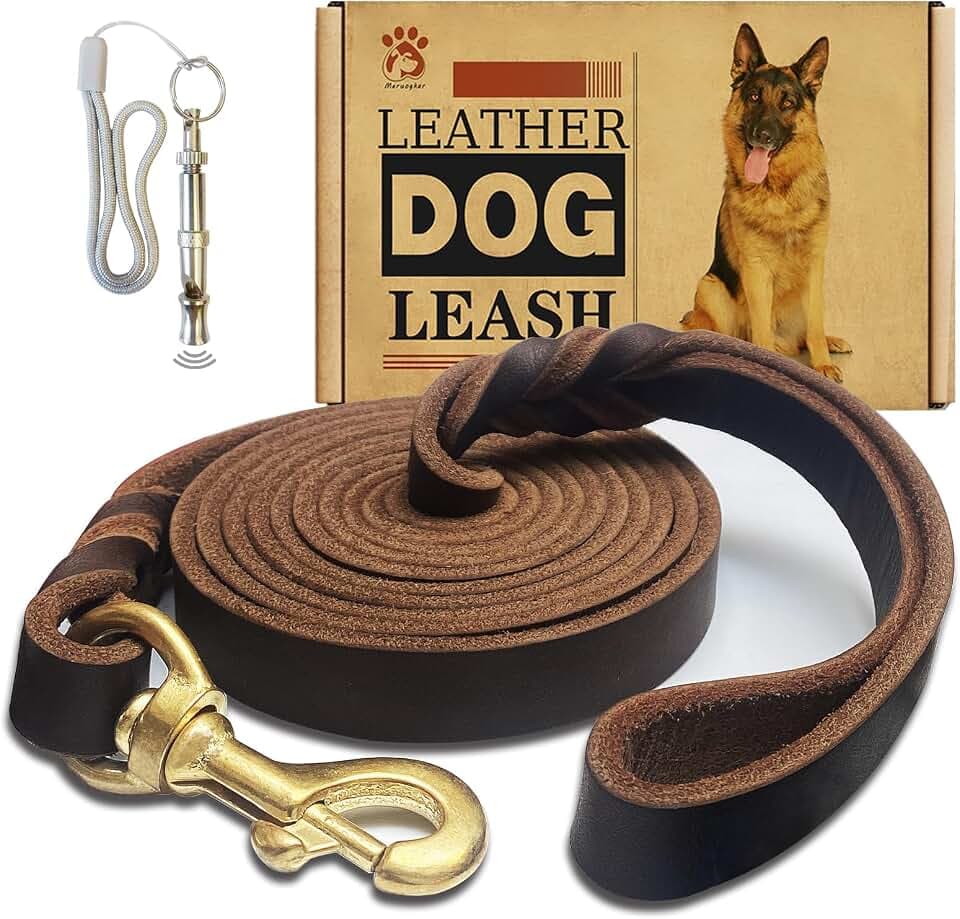Leder-Hundeleine, 2,4 m x 1,9 cm, robust, geflochtenes Echtleder, weich und bequem für große Hunde, mittelgroße und kleine Hunde, Braun, 2,4 m x 1,9 cm