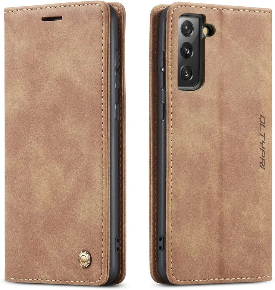 QLTYPRI for Samsung Galaxy S21 5G Wallet Case with Card Holders, Brown