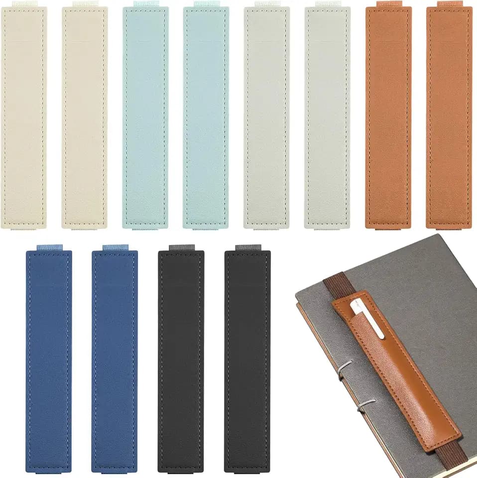 Aswewamt 12 Pcs Elastic Notebook Band Holders PU Leather Adjustable Pen Sleeve Pouch Pencil Holder Straps for Notebook Planners Binders Books
