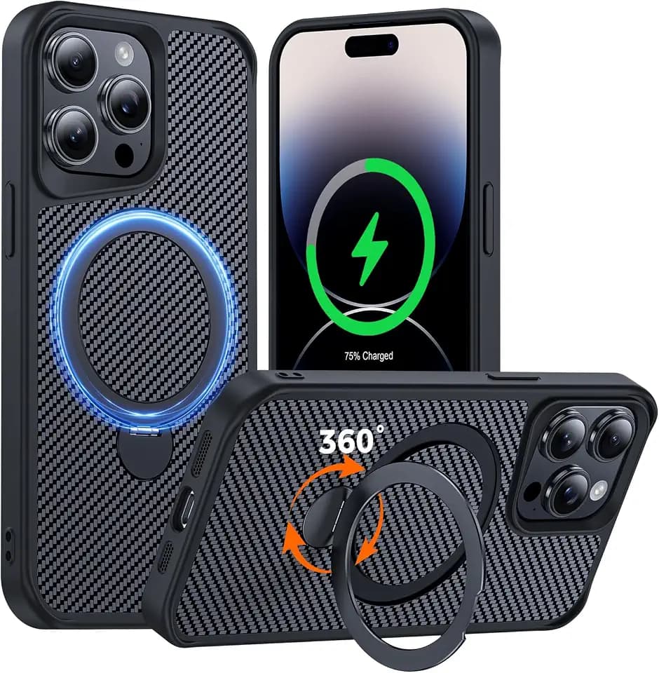 Designed for iPhone 14 Pro Case with Stand, Black