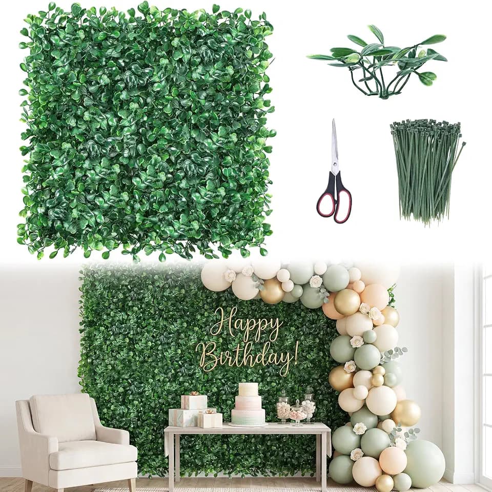 CEWOR 10"x10" Artificial Grass Wall Panels, 16pcs Boxwood Hedge Wall Panels, UV Resistant & Anti-Fade Greenery Privacy Panels for Indoor/Outdoor Green Wall Decor, Ivy Fence Covering, Backdrops & More