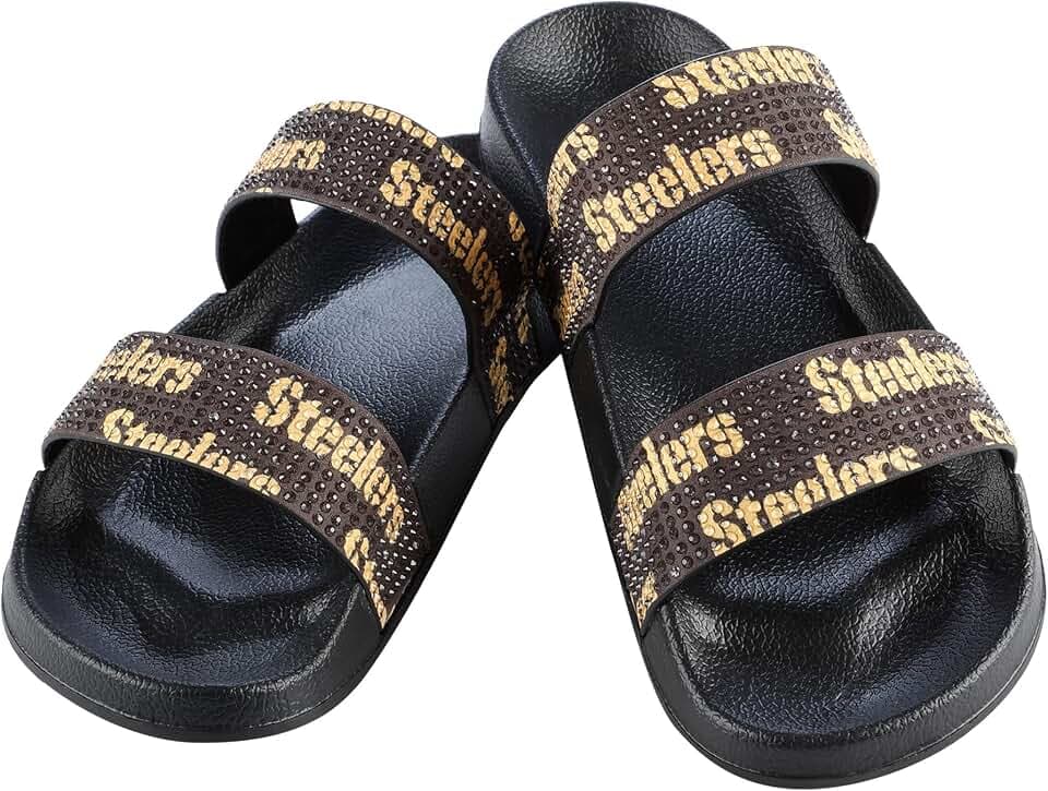 FOCO Women's NFL Team Logo Double Strap Shimmer Sandals