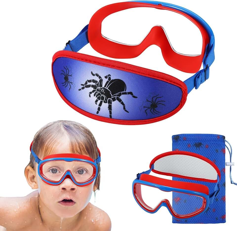Kinder-Schwimmbrille, Stoffband, Alter 4–7 Jahre, Kleinkindbrille, kein Ziehen der Haare, Kinderschwimmmaske/Bungee-Riemen/Neopren gepolstert