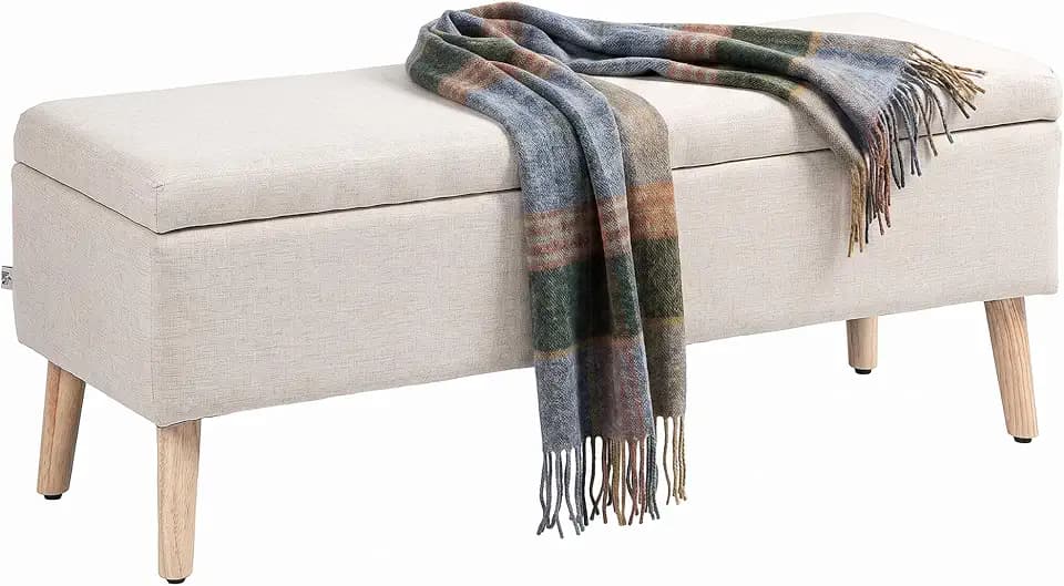 HOMCOM Sitzbank mit Stauraum Polsterbank Holzbeine, 110x39x45cm Beige