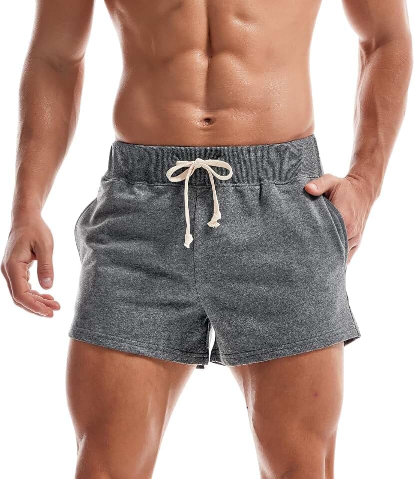 AMY COULEE Mens 3 Inch Cotton Sweat Shorts with Pockets