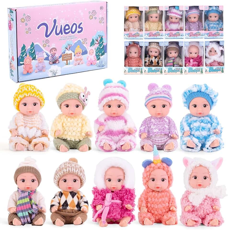 Vueos 10pcs Set 4 Inch Reborn Baby Dolls - Open Eyes Realistic Baby Doll
