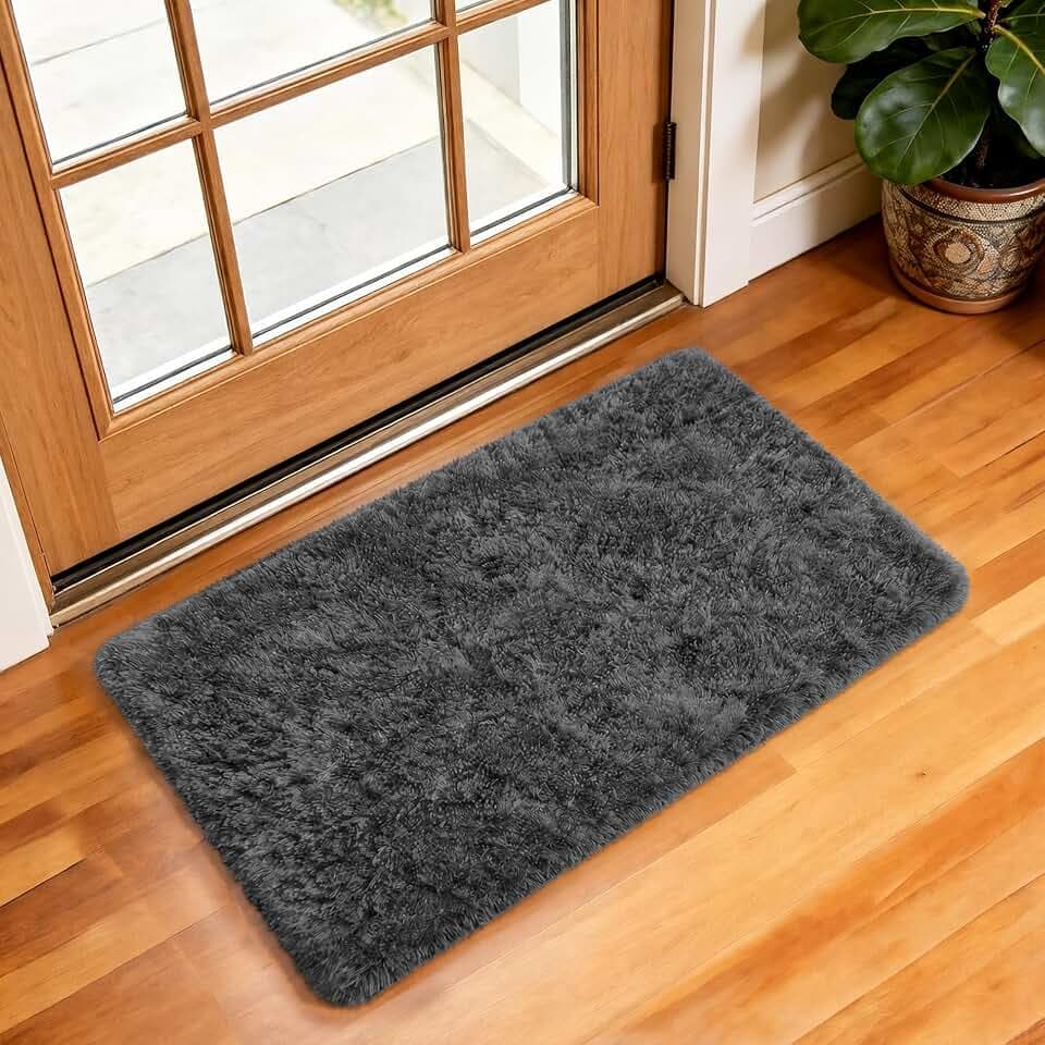 Ophanie Small 18''x30'' Rug Washable Non Slip Throw Bedside Area Rugs, Fluffy Soft Mini Bedroom Carpet, Door Entryway Indoor Inside Front Entrance Mat, Home Decor Aesthetic, Grey