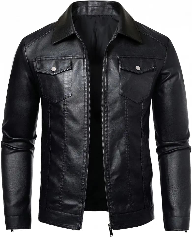 Leather Jacket Men Faux Leather Motorcycle Biker Coat Outwear Bomber Jacket